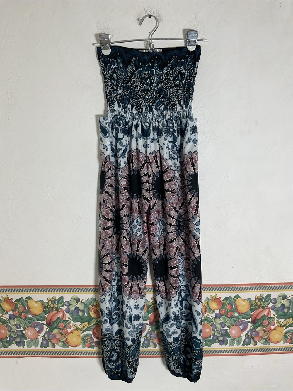 Lu’s Chic Boho Mandala Paisley Smocked Tube Top Harem Jumpsuit Size OS